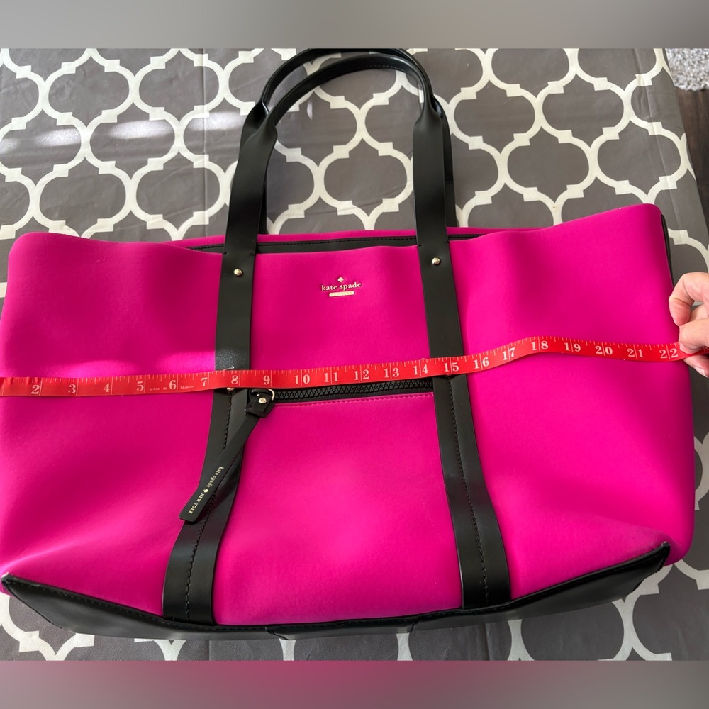 KATE SPADE Fuchsia Neoprene with Black leather trim large Tote - Picture 10 of 11